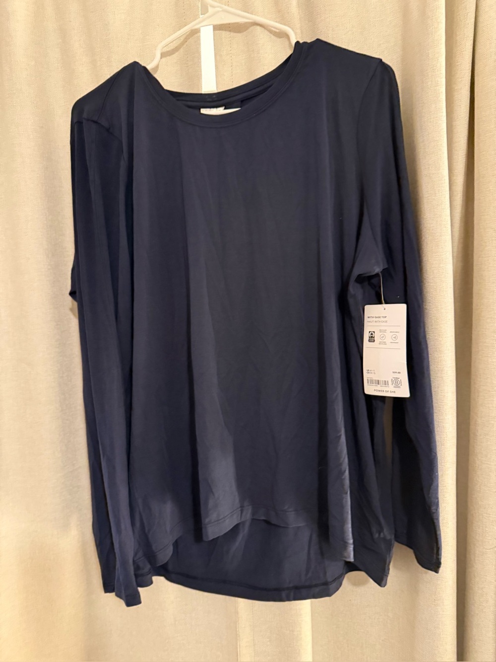 New Athleta Women's Navy With Ease Long-Sleeve Crewneck Top M Tall